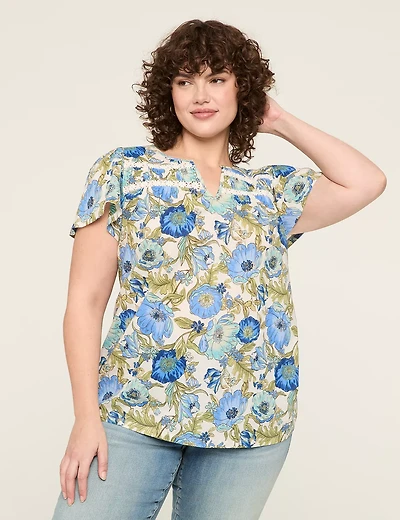 Knit & Woven Lace-Trim Top