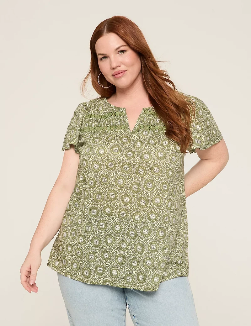 Knit & Woven Lace-Trim Top