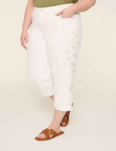 Embroidered Boyfriend Fit Capri Jean