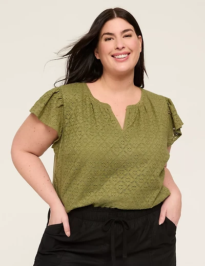 Swing Eyelet Notch-Neck Top