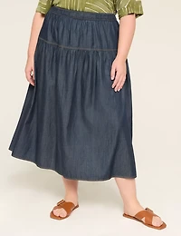 Chambray Tiered Maxi Skirt