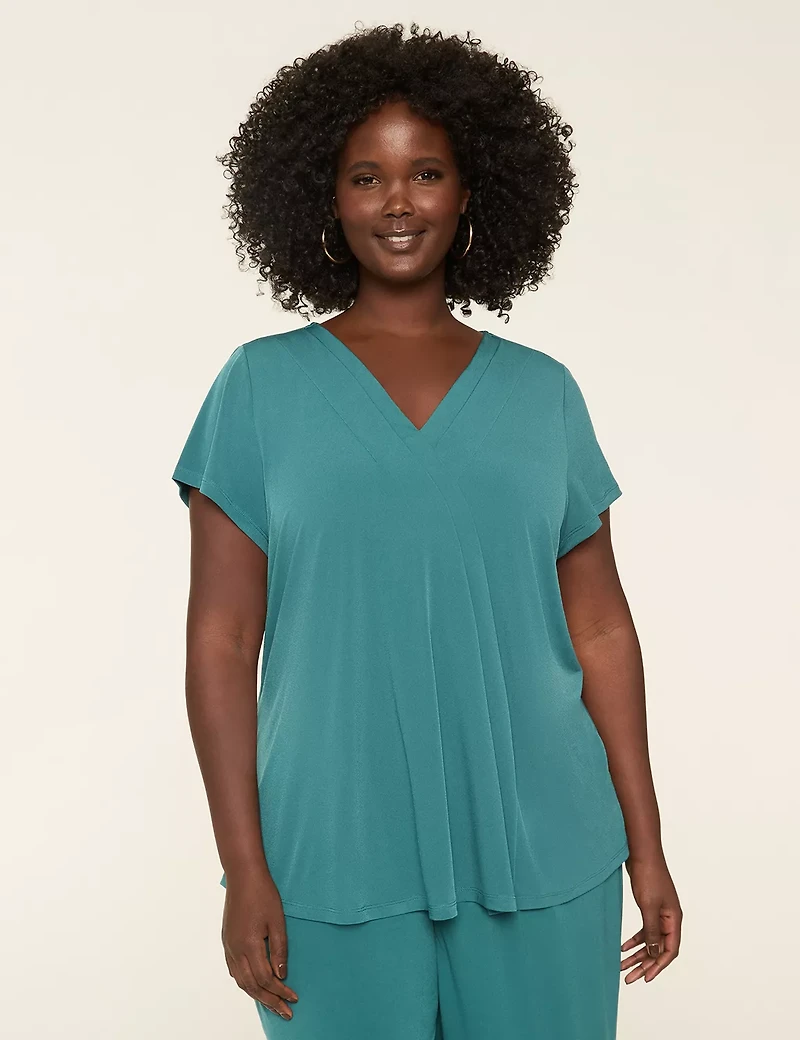 Cap-Sleeve Pleat-Front Top