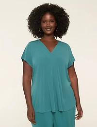 Cap-Sleeve Pleat-Front Top