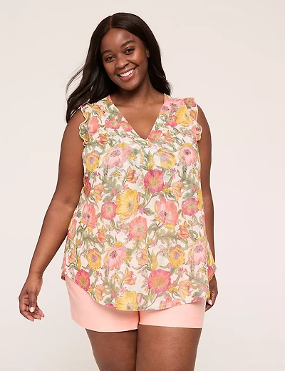 Mesh V-Neck Pleat-Front Top