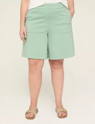 Pull-On Ponte Wide Leg Trouser Shorts
