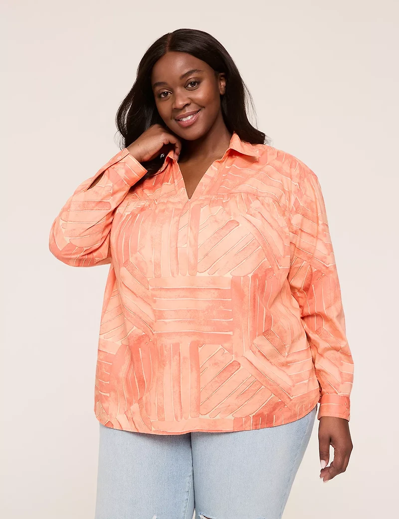 Relaxed Collared Split-Neck Popover