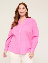 Swing Split-Neck Button-Front Blouse