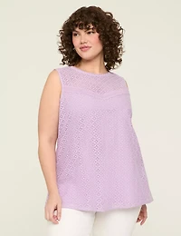 Eyelet & Knit Crew-Neck Top