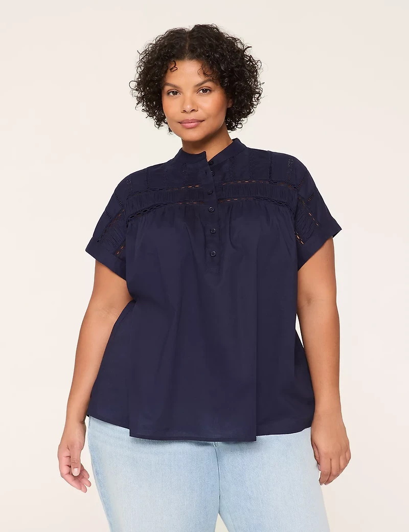 Swing Trim-Detail Popover Blouse