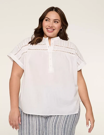 Swing Trim-Detail Popover Blouse