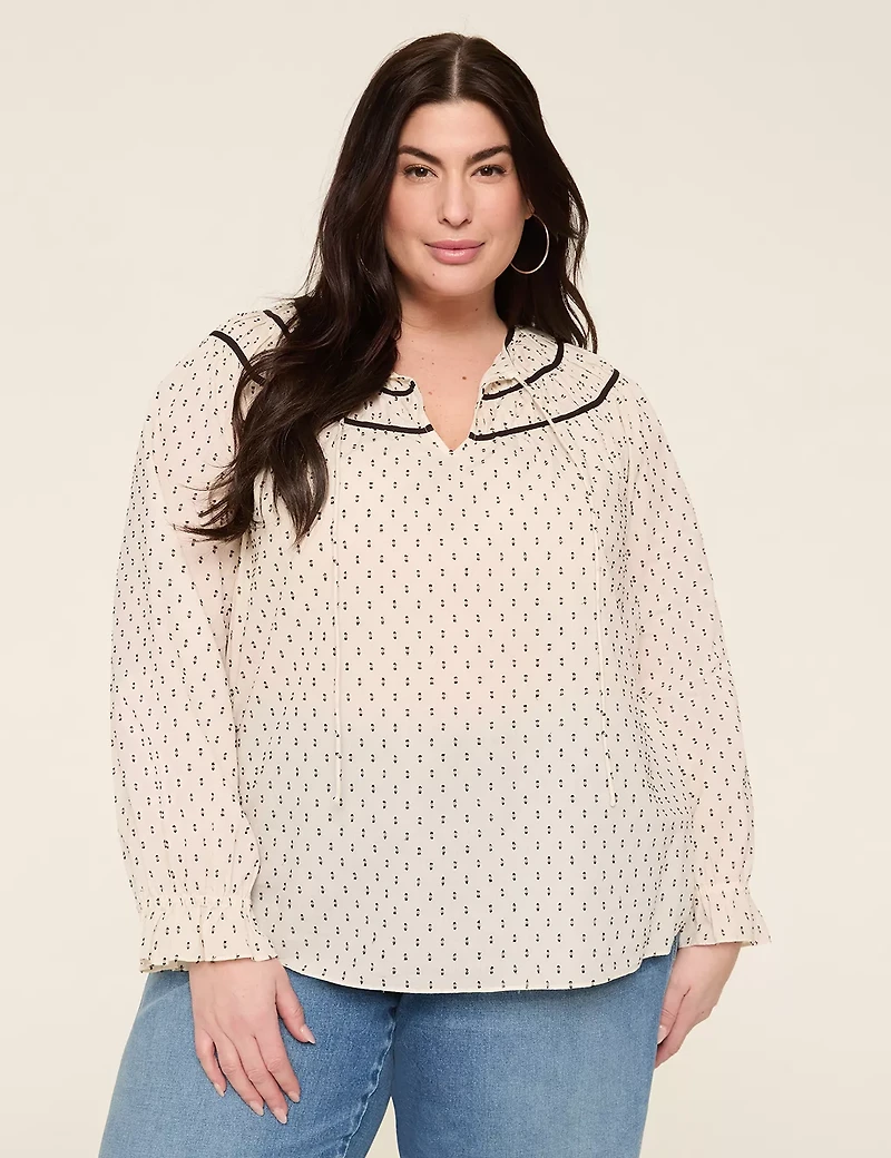 Relaxed Split-Neck Peasant Popover Blouse