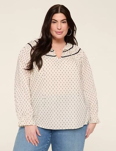 Relaxed Split-Neck Peasant Popover Blouse