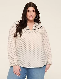 Relaxed Split-Neck Peasant Popover Blouse