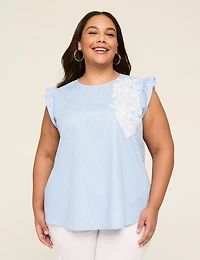 Ruffle Cap-Sleeve Applique Top