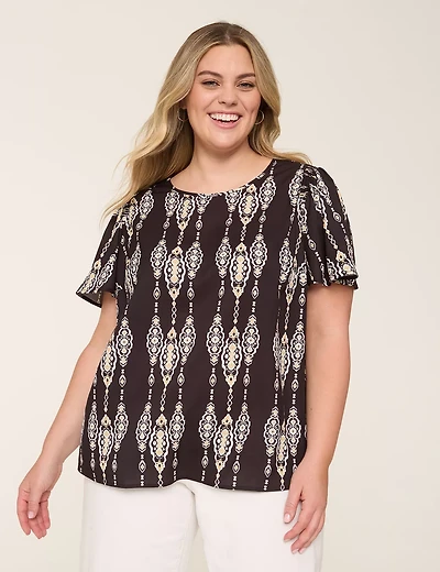 Flutter-Sleeve Smocked-Shoulder Top