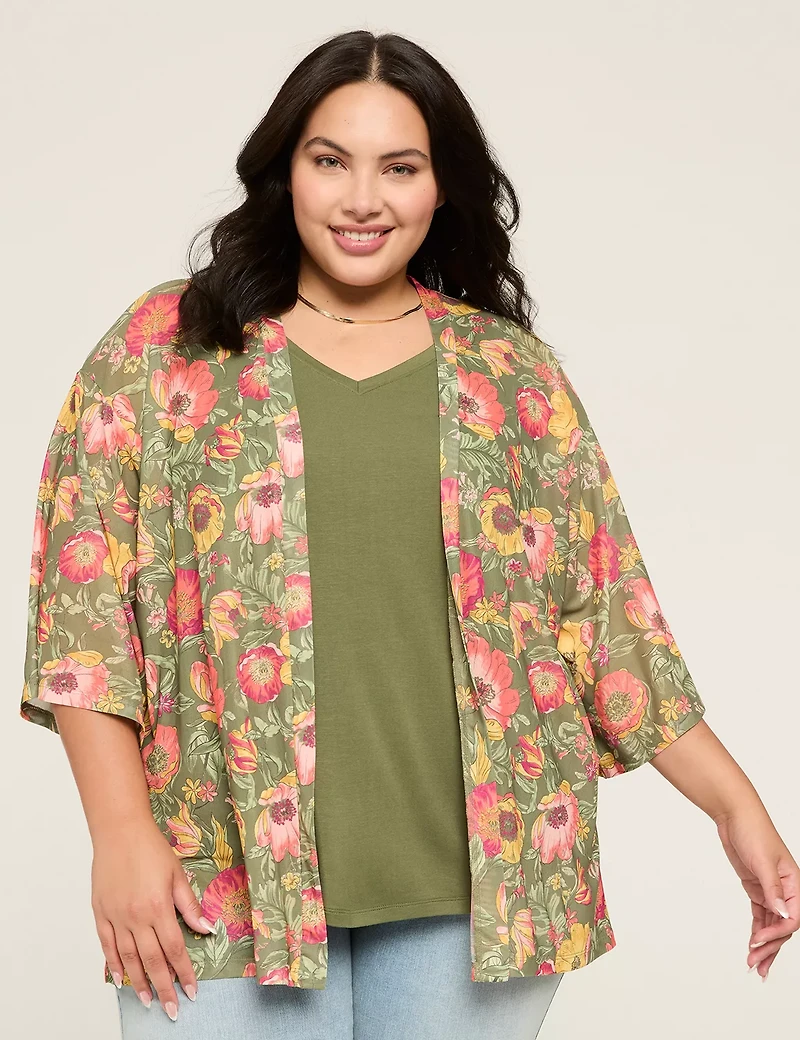 Kimono-Sleeve Open-Front Overpiece