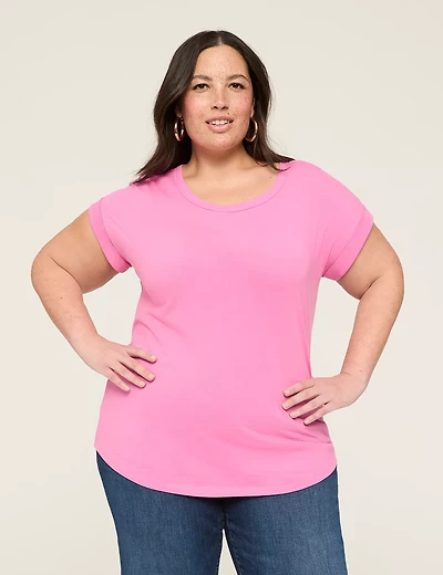 Roll-Sleeve Scoop-Neck Tee