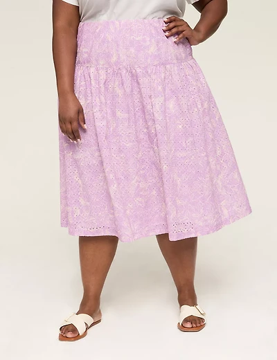 Printed Eyelet Midi Skirt