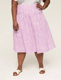 Printed Eyelet Midi Skirt