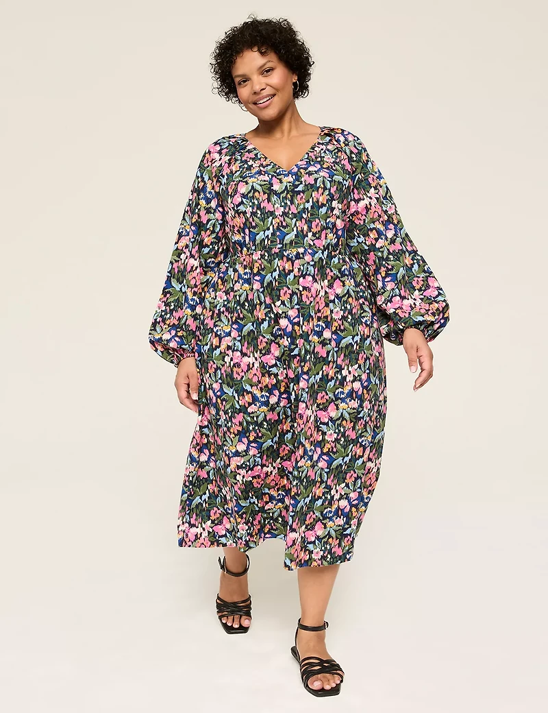 Long-Sleeve V-Neck Dress