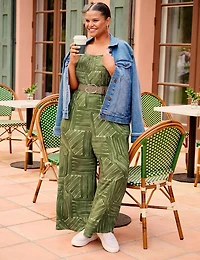 Smocked-Bodice Flutter-Sleeve Jumpsuit