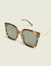 Tortoiseshell Print Metal Square Sunglasses
