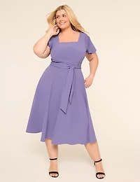 Lena Square-Neck Level-Hem Midi Dress