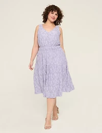 V-Neck Elastic-Waist Midi Dress