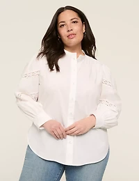 Button-Front Eyelet-Trim Blouse