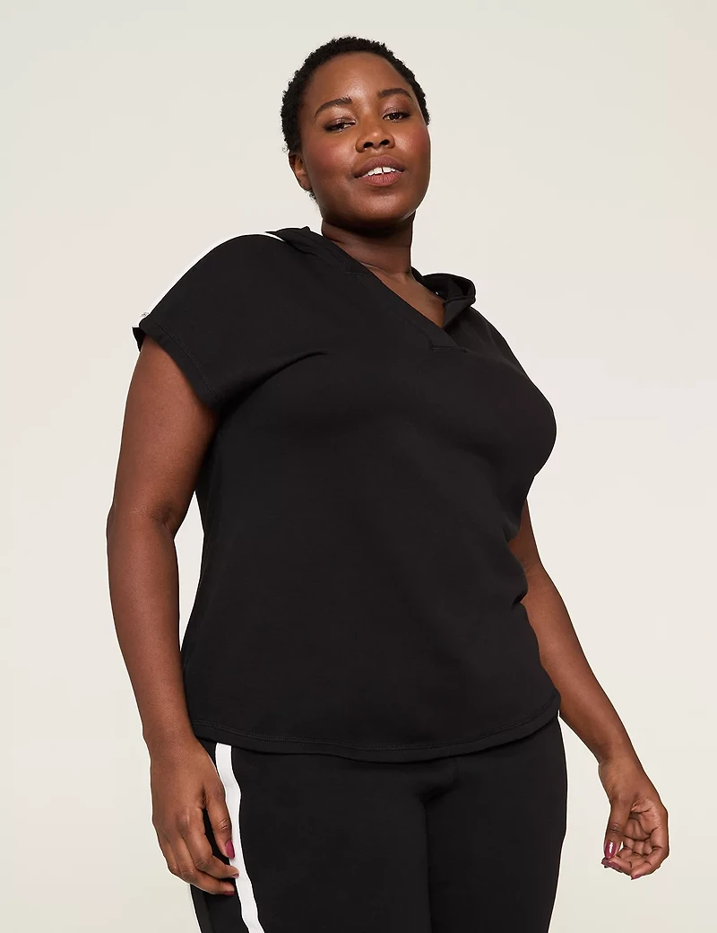 LIVI French Terry Short-Sleeve V-Neck Hoodie