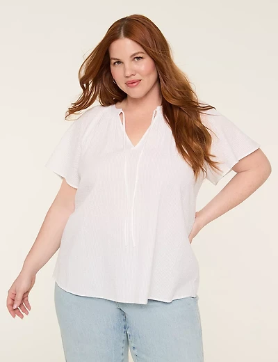 Swing Flutter-Sleeve Popover Blouse