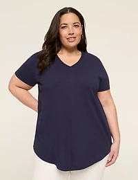 Short-Sleeve V-Neck Seamed Tee