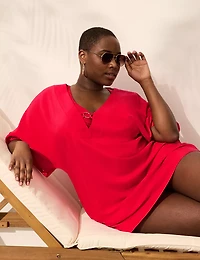 Woven Challis O-Ring Dolman-Sleeve Cover-Up