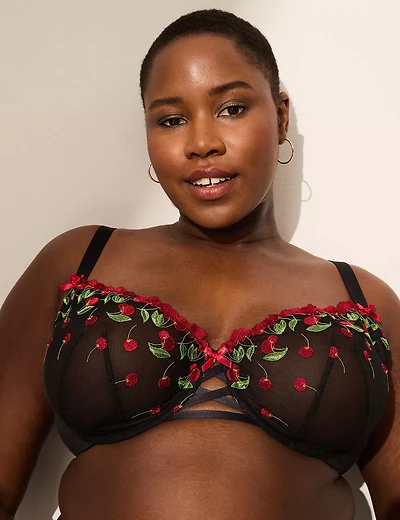 Cherry Embroidered Unlined Balconette Bra