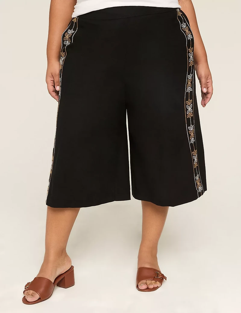 Embroidered Pull-On Culotte