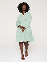 Split-Neck Pintuck Dress