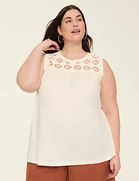 Sleeveless Crochet-Yoke Top