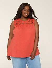 Sleeveless Crochet-Yoke Top