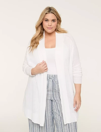 Linen-Blend Open-Front Cardigan