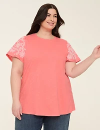 Eyelet-Sleeve Crew-Neck Top