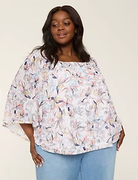 Mesh Smocked-Neck Circle Drama Top