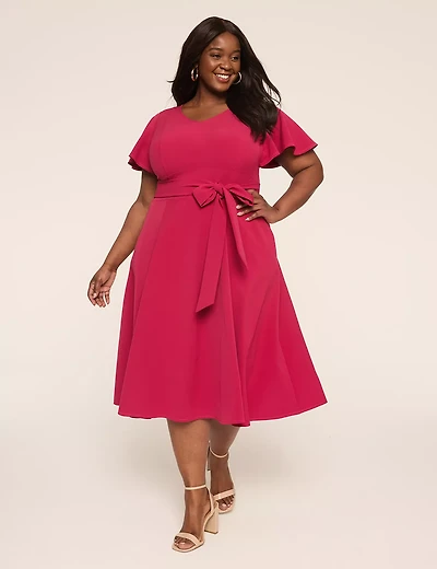 Lena V-Neck Level-Hem Midi Dress