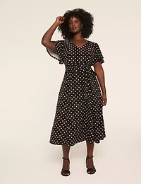 Lena V-Neck Level-Hem Midi Dress