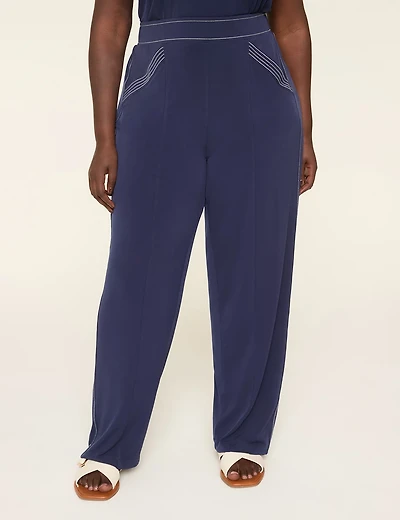 Matte Jersey Pull-On Stitch-Detail Pant