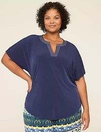 Dolman-Sleeve Notch-Neck Top