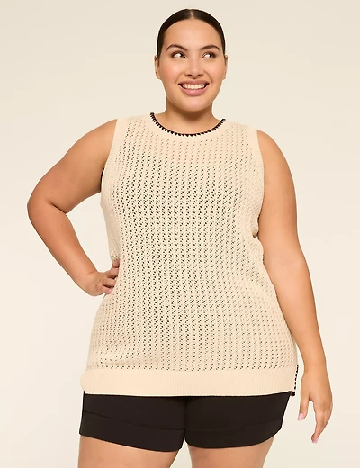 LIVI Sleeveless Crochet-Trim Sweater