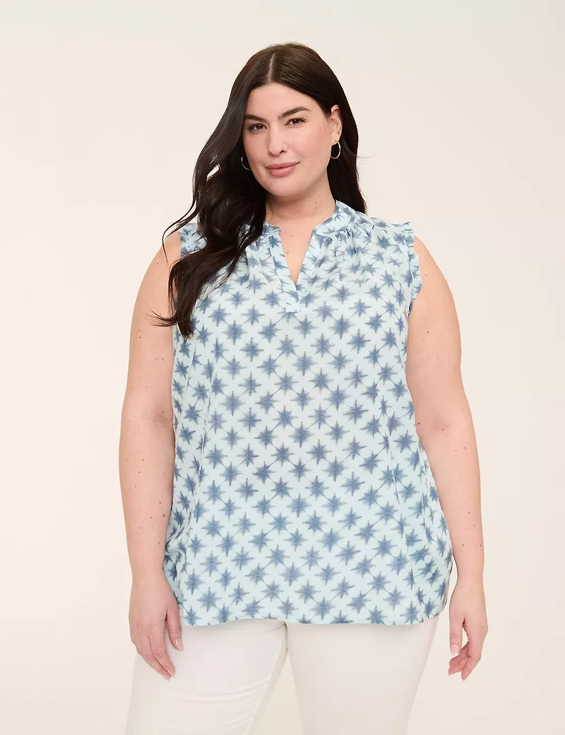 Ruffle Split-Neck Popover Tank