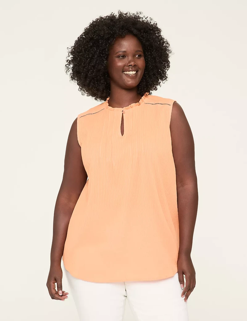 Ruffle Notch-Neck Textured Tank