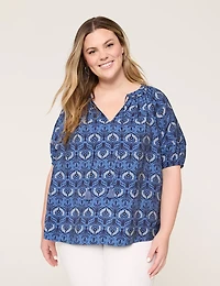 Swing Pintuck-Sleeve Notch-Neck Top
