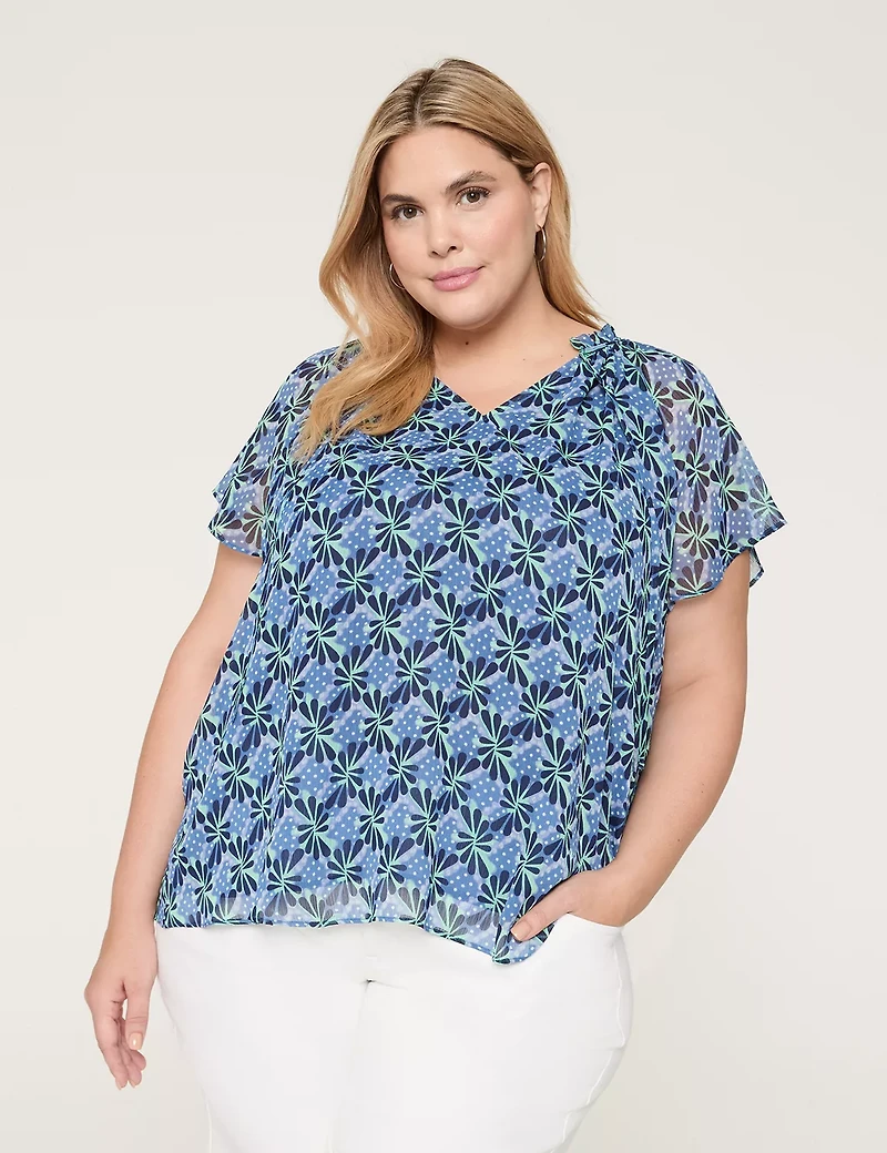 Ruffle Notch-Neck Popover Blouse